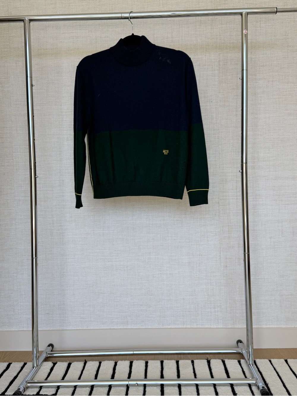 Tory Sport Navy and Dark Green Colorblock Turtleneck Sweater